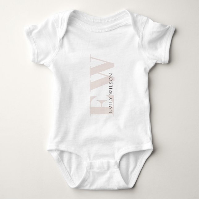 Elegantes einfaches Minimal Blush Pink Name Monogr Baby Strampler (Vorderseite)