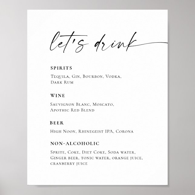 Elegantes einfaches Minimalistisches Bar Menu Hoch Poster (Vorne)