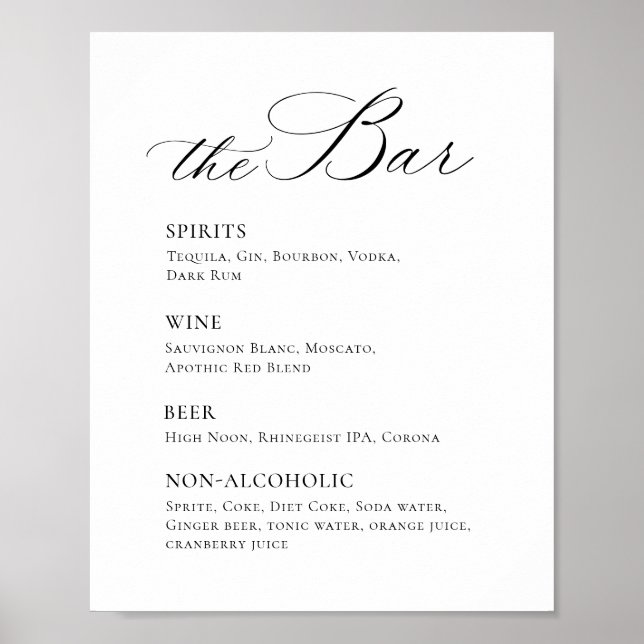 Elegantes einfaches Minimalistisches Bar Menu Hoch Poster (Vorne)