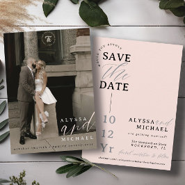 Elegantes einfaches, modernes Rosa Foto Hochzeit Save The Date