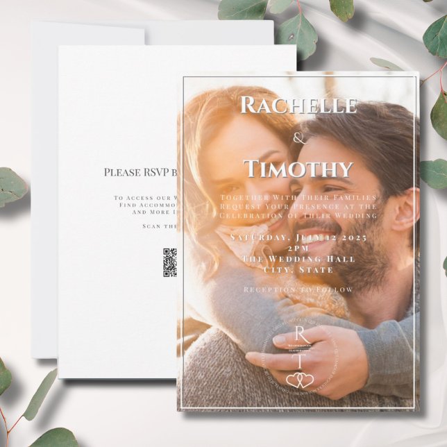 Elegantes einfaches Mongoram Foto Hochzeit Einladung (Von Creator hochgeladen)