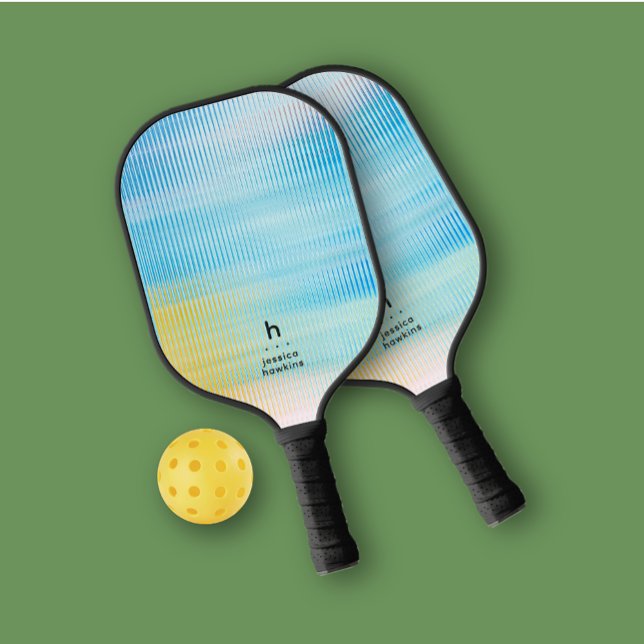 Elegantes einfaches Monogram Blue Glass Personal Pickleball Schläger (Von Creator hochgeladen)