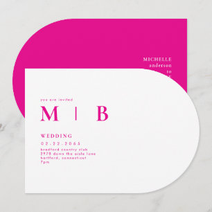 Elegantes & einfaches Monogramm Hot Pink Bogen Hoc Einladung