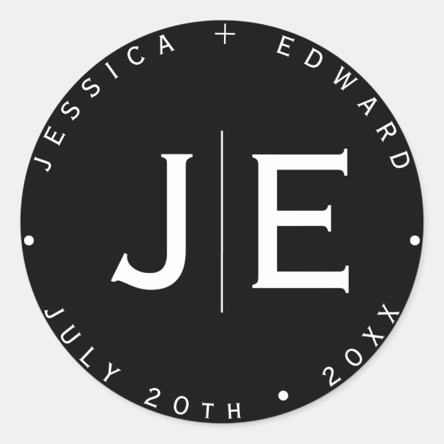 Elegantes einfaches Monogramm Modernes Chic Minima Runder Aufkleber (Vorderseite)