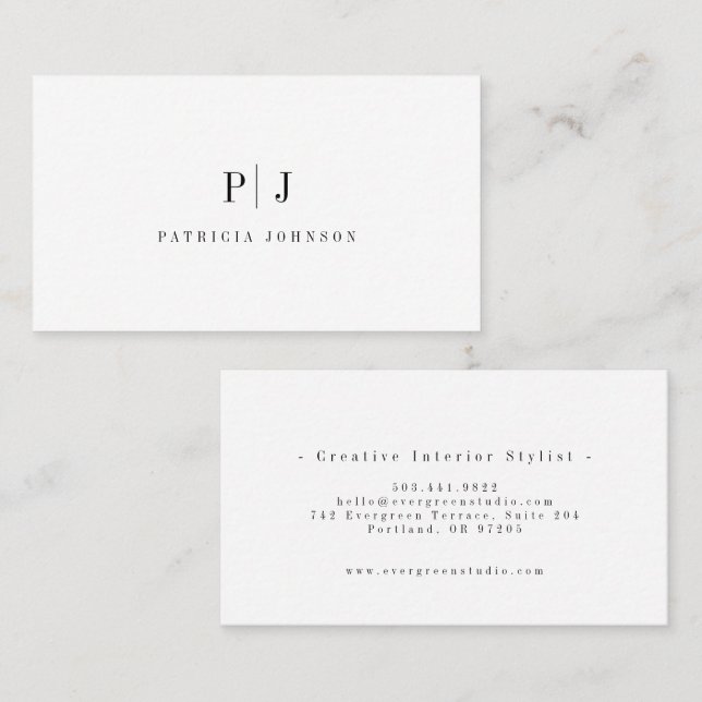Elegantes einfaches Monogramm Professional Minimal Visitenkarte (Vorne/Hinten)