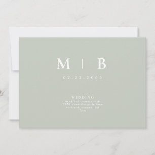 Elegantes & einfaches Monogramm Sage Hochzeits Ein Einladung