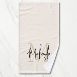 Elegantes einfaches Monogramm Schriftname Beige Handtuch