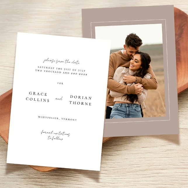 Elegantes, einfaches, neutrales Mocha Mousse Foto  Save The Date (Von Creator hochgeladen)