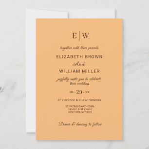Elegantes einfaches Pfirsich, Monogramm Hochzeit Einladung