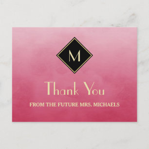 Elegantes einfaches Rosa mit Gold Monogram Vielen Postkarte