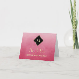 Elegantes einfaches Rosa mit goldenem Monogramm Da Dankeskarte