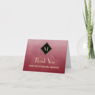 Elegantes einfaches Rot mit goldenem Monogramm Dan Dankeskarte
