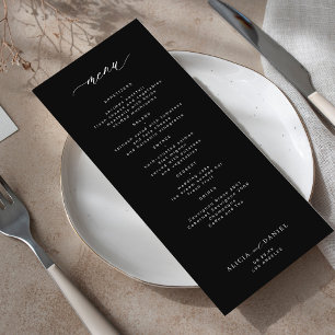 Elegantes einfaches, schwarz-weißes Hochzeitsmenü Menükarte