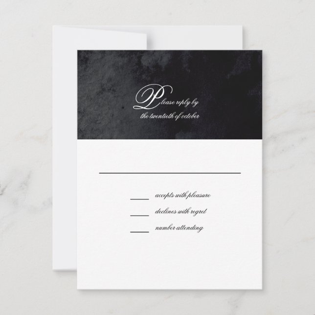 Elegantes einfaches Script Black Goth Wedding RSVP Karte (Vorderseite)