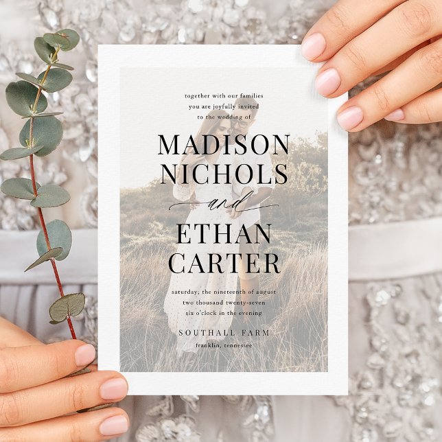 Elegantes einfaches Script Calligraphy Foto Weddin Einladung (Von Creator hochgeladen)