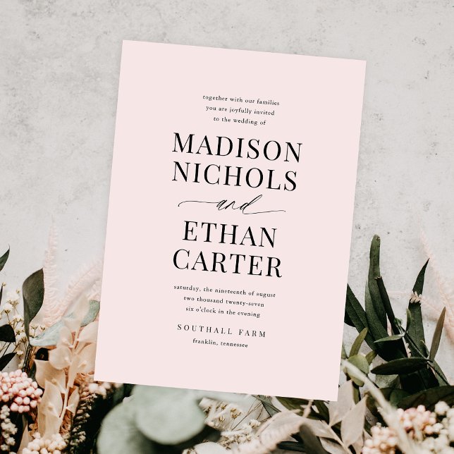 Elegantes einfaches Skript Blush Pink Budget Hochz Einladung (Von Creator hochgeladen)