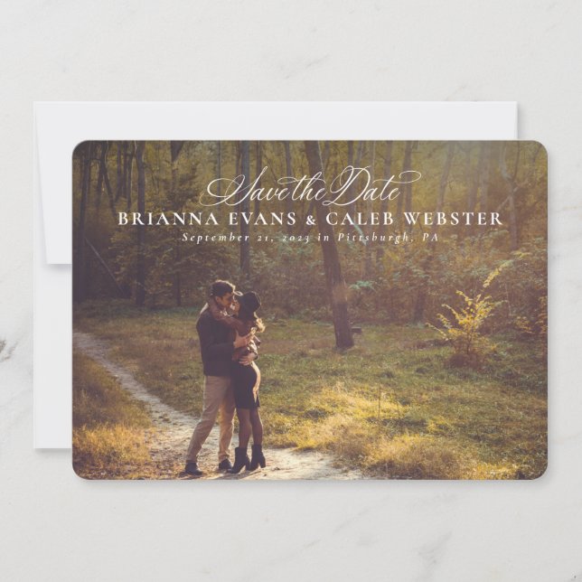 Elegantes einfaches Skript-Foto Save The Date (Vorderseite)