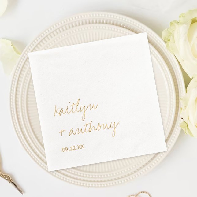 Elegantes einfaches Skript-Minimalistisches Hochze Servietten Mit Folie (Von Creator hochgeladen)