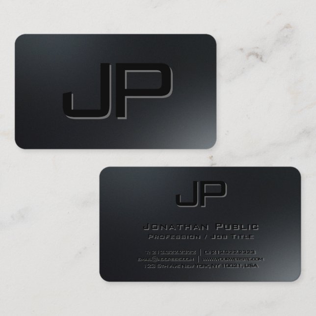 Elegantes, einfaches Template Schwarz Monogramm Visitenkarte (Vorne/Hinten)