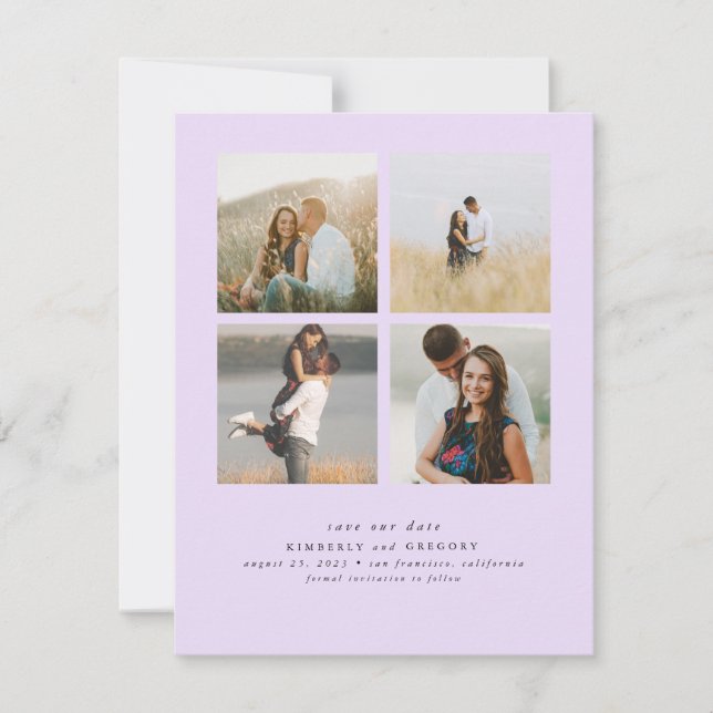 Elegantes Einfaches und Niedliches Vier-Foto Save  Save The Date (Vorderseite)