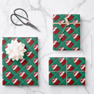 Elegantes einfaches Weihnachtsbäumen Grünes Gesche Geschenkpapier Set