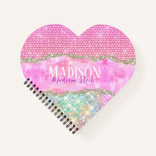 Elegantes Einhorn Rosa Glitzer Kristall Monogramm  Notizbuch (Vorderseite)