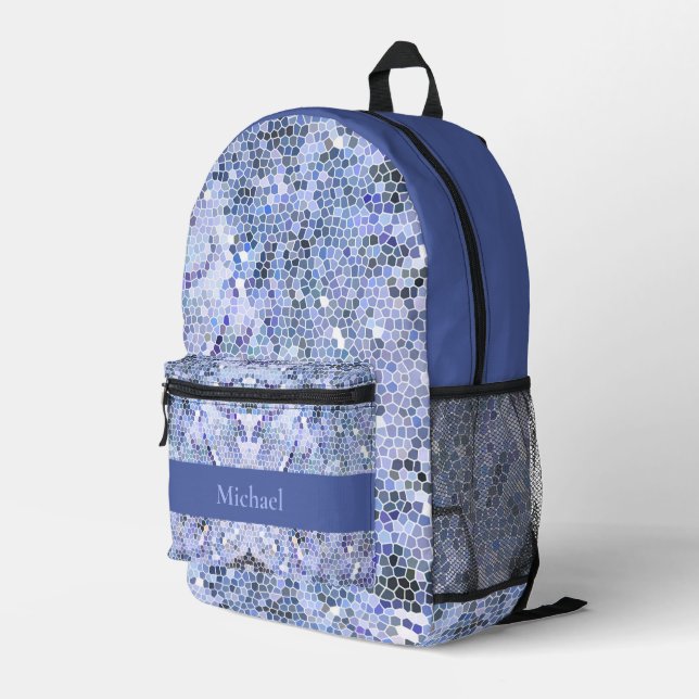 Elegantes eisblaues Mosaik, moderner Brauch Bedruckter Rucksack (Rückseitige Ecke Rechts)