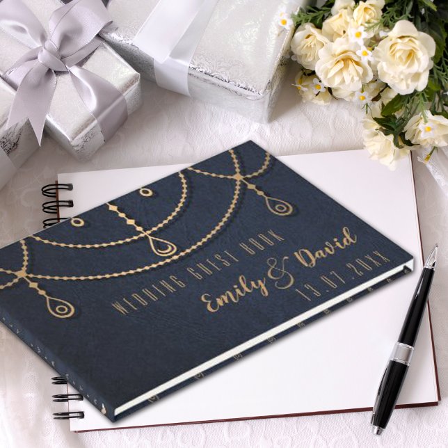Elegantes Electric Blue Textured Traditional Gästebuch (Elegant Electric Blue Textured Traditional Design Guest Book)