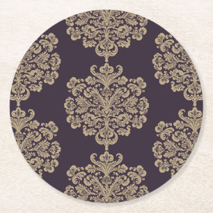 Elegantes elegantes goldfarbenes Damastmuster Runder Pappuntersetzer