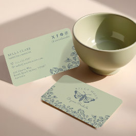 Elegantes & elegantes Green & Blue Florals & Moth  Visitenkarte
