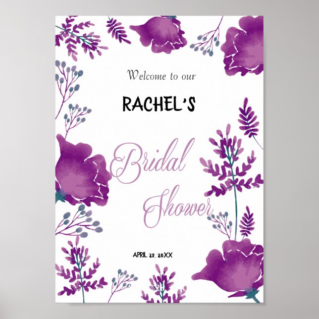 Elegantes elegantes Watercolor Lila PflaumenBrautp Poster (Vorne)