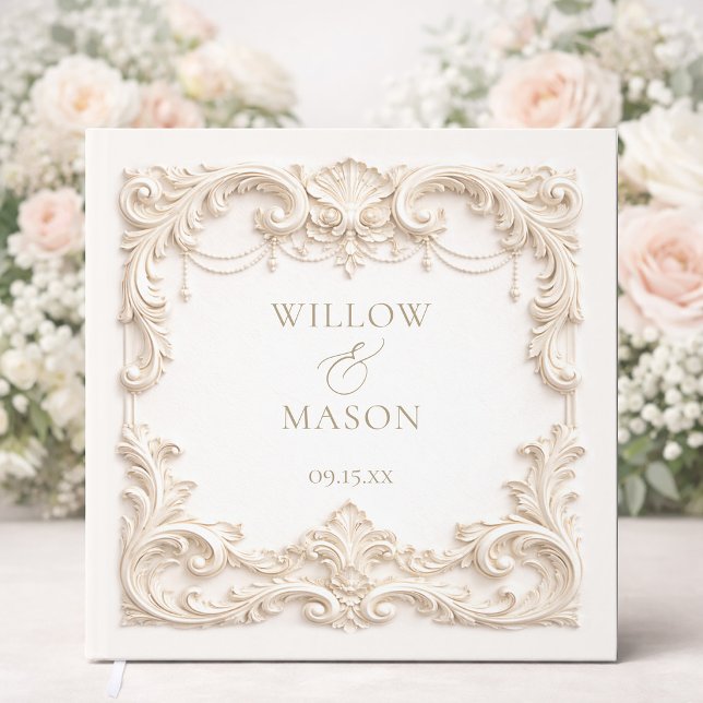Elegantes Elfenbein Barock Quadrat Gästebuch (Elegant Ivory Baroque Square Guest Book)