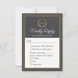 Elegantes Elfenbein-Faux-Gold-Hochzeits-Menü mit 3 RSVP Karte
