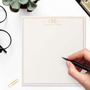 Elegantes Elfenbein-Gold-Dreibuchstaben-Monogramm Notizblock