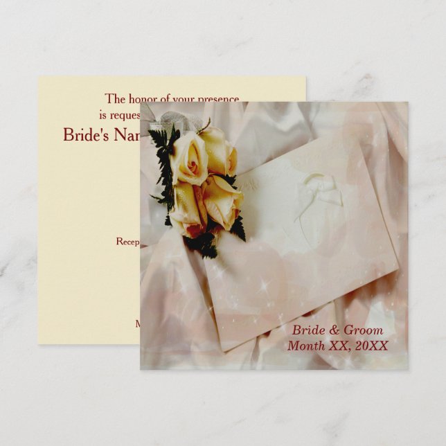 Elegantes Elfenbein mit gelben Rosen Einladung zur (Vorne/Hinten)