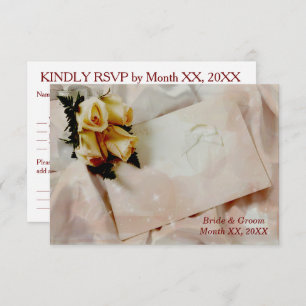 Elegantes Elfenbein mit gelber Rosenhochzeit RSVP- Einladung