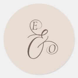 Elegantes Elfenbein-Monogramm Gedämpfte braune Hoc Runder Aufkleber