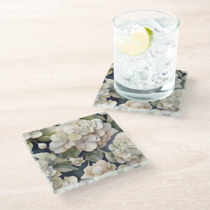 Elegantes Elfenbein, rosa grüne Marine, Aquarellbl Glasuntersetzer