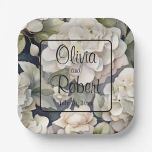 Elegantes Elfenbein, rosa grüne Marine, Aquarellbl Pappteller