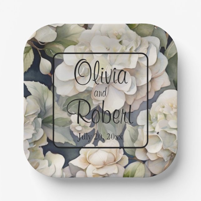 Elegantes Elfenbein, rosa grüne Marine, Aquarellbl Pappteller (Vorderseite)