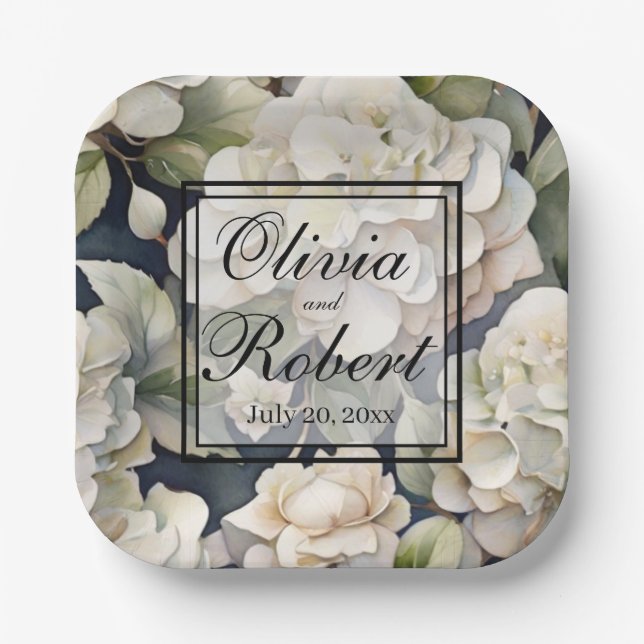 Elegantes Elfenbein, rosa grüne Marine, Aquarellbl Pappteller (Vorderseite)