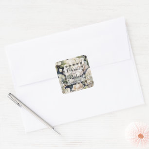 Elegantes Elfenbein, rosa grüne Marine, Aquarellbl Quadratischer Aufkleber