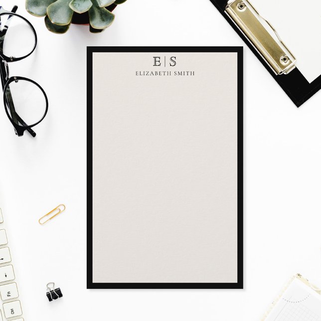 Elegantes Elfenbein-Schwarz-Rahmen-Monogramm Briefpapier (Von Creator hochgeladen)
