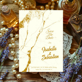 Elegantes Elfenbein und Goldmarmor Save the Date a Einladung