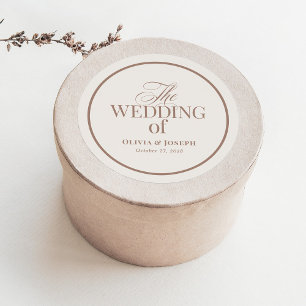 Elegantes Elfenbein und Taupe-Hochzeitsdesign   Lu Runder Aufkleber