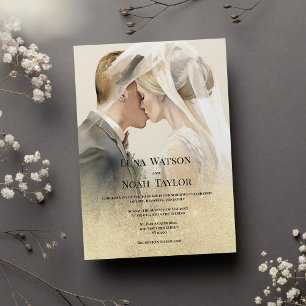 Elegantes Elfenbeingold Glitzer Foto Hochzeit Einladung