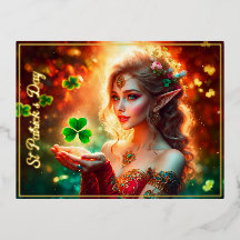 Elegantes Elfmädchen St Patrick's Day Blumensonne