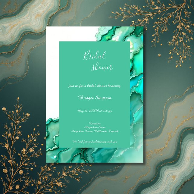 elegantes Emerald Aquamarin Marble Watercolor Brau Einladung (Von Creator hochgeladen)