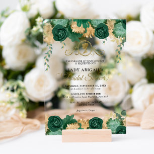 Elegantes Emerald Floral Viktorianisches Brautpart Acryleinladungen