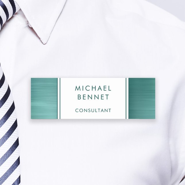 Elegantes Emerald Green Brushed Metallic Business Namensschild (Elegant Emerald Green Brushed Metallic Business Name Tag)